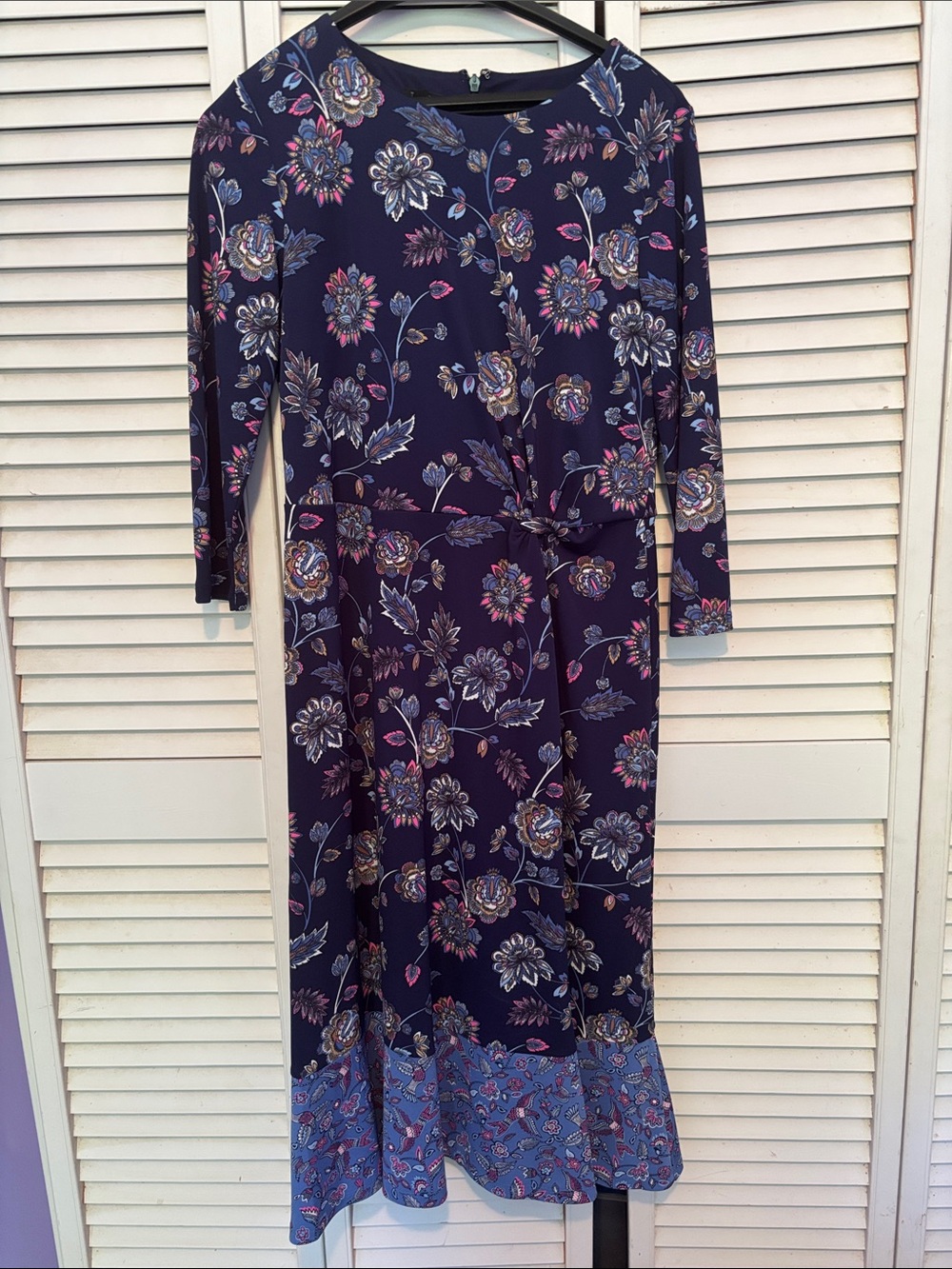 Talbots 10P blue floral long sleeved dress